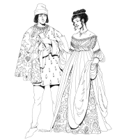 A coloring page of renaissance clothing